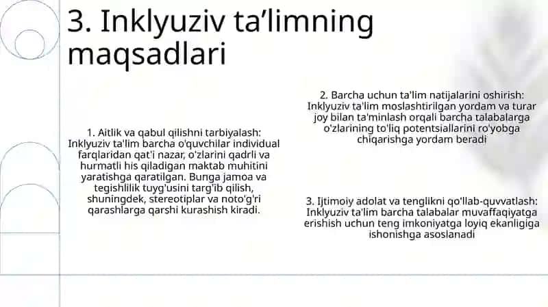 Inklyuziv Ta'Limning Predmeti Obyekti Tamoyillari Maqsad Va Vazifalari 4