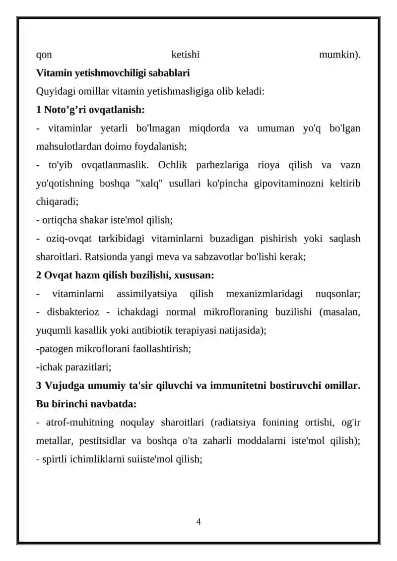 Avitaminoz va Gipovitaminoz Xolatlarda Modda Almashinuvi 4