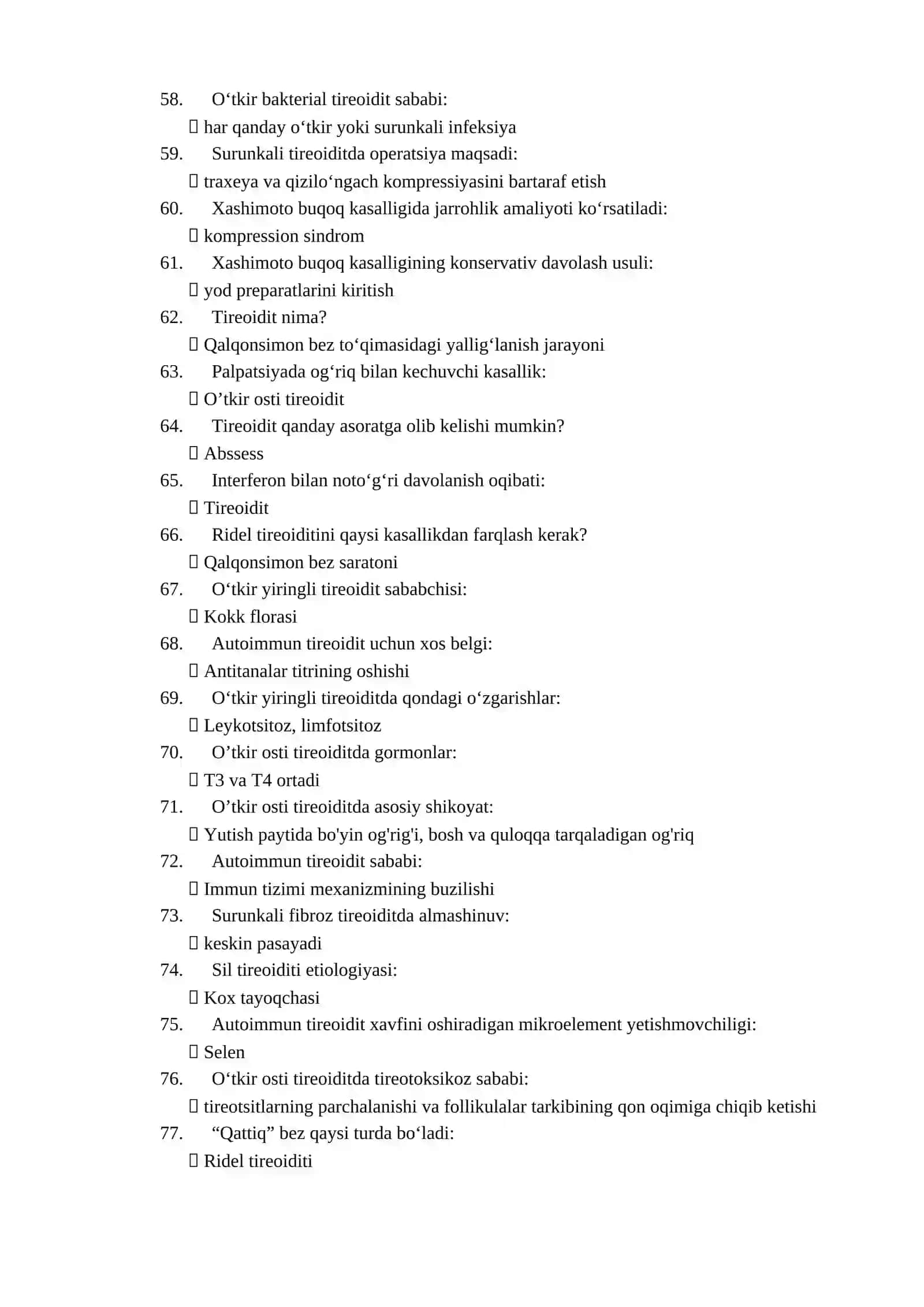 Bolalar endokrinologiyasi mutaxassisligi bo'yicha shakllantirilgan test savollari ro'yxati 4