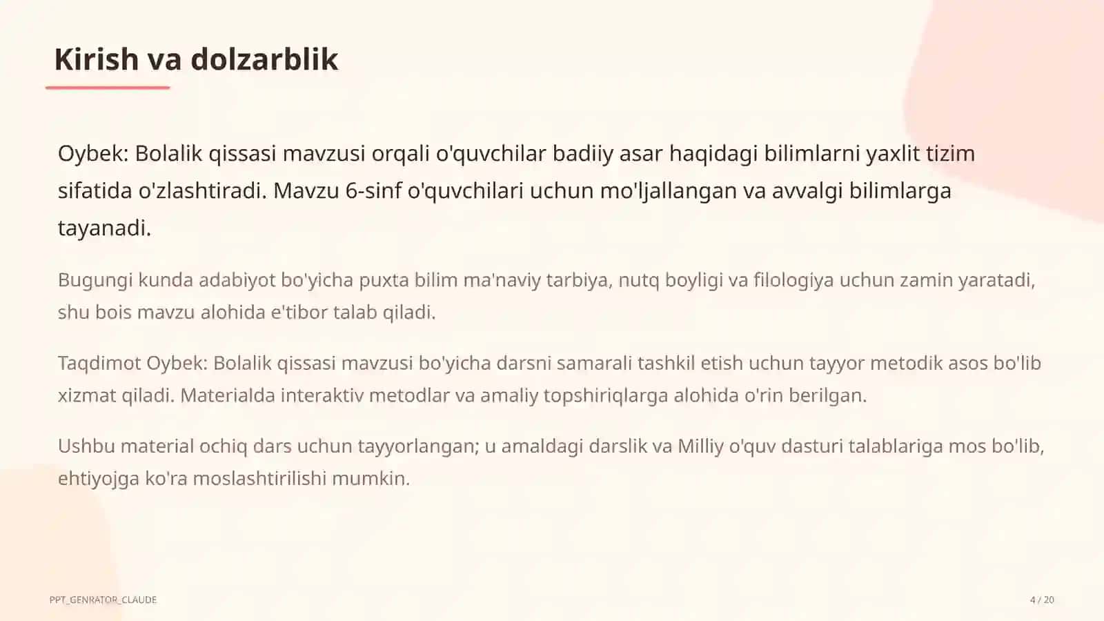 Oybek: Bolalik qissasi (6-sinf) 4
