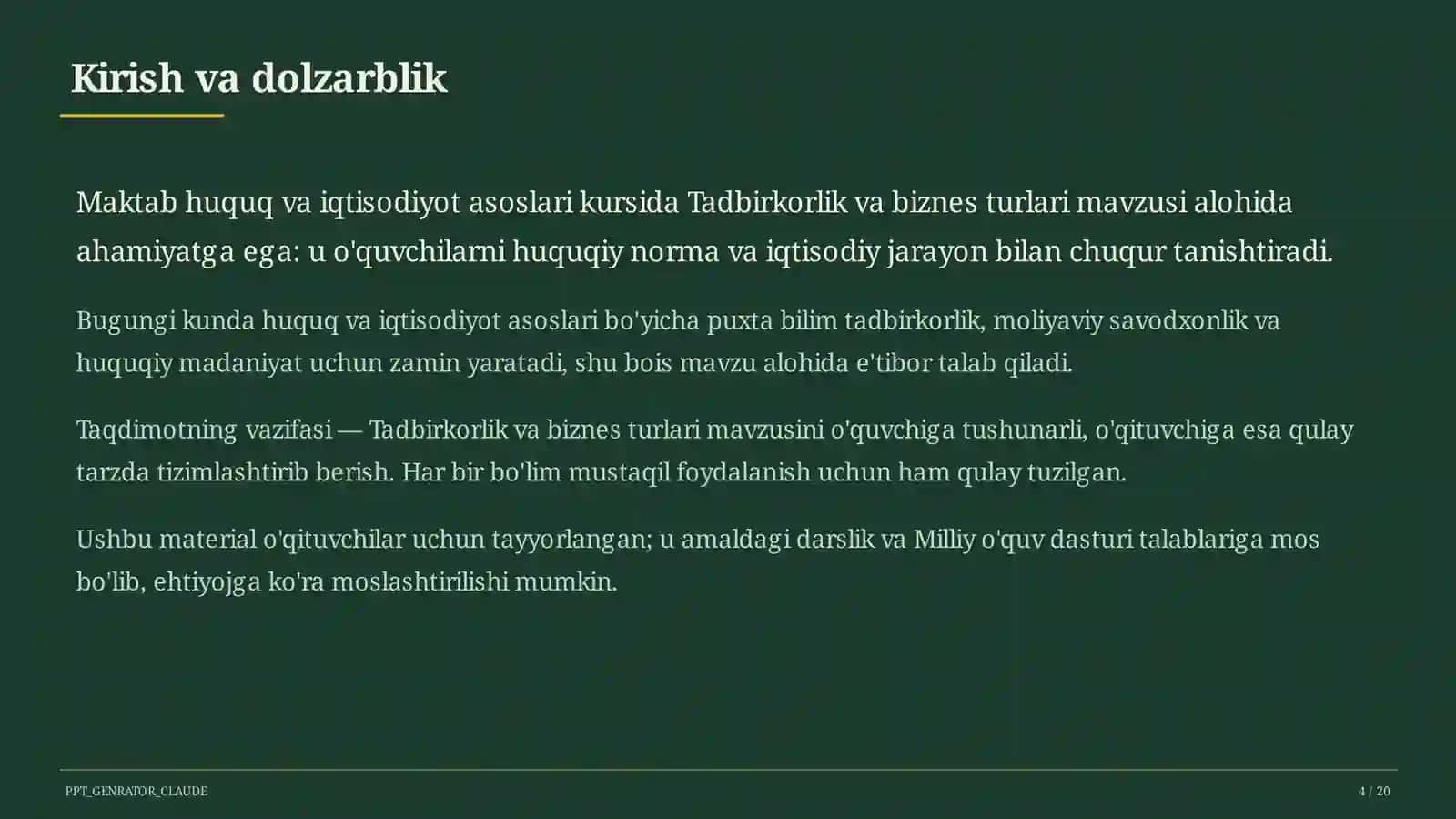 Tadbirkorlik va biznes turlari (10-sinf) 4