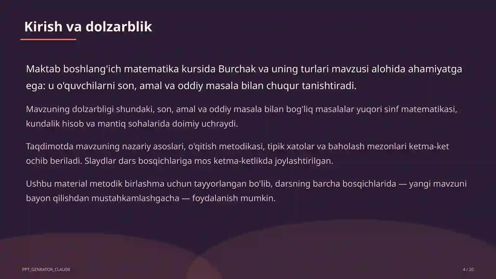 Burchak va uning turlari (4-sinf) 4