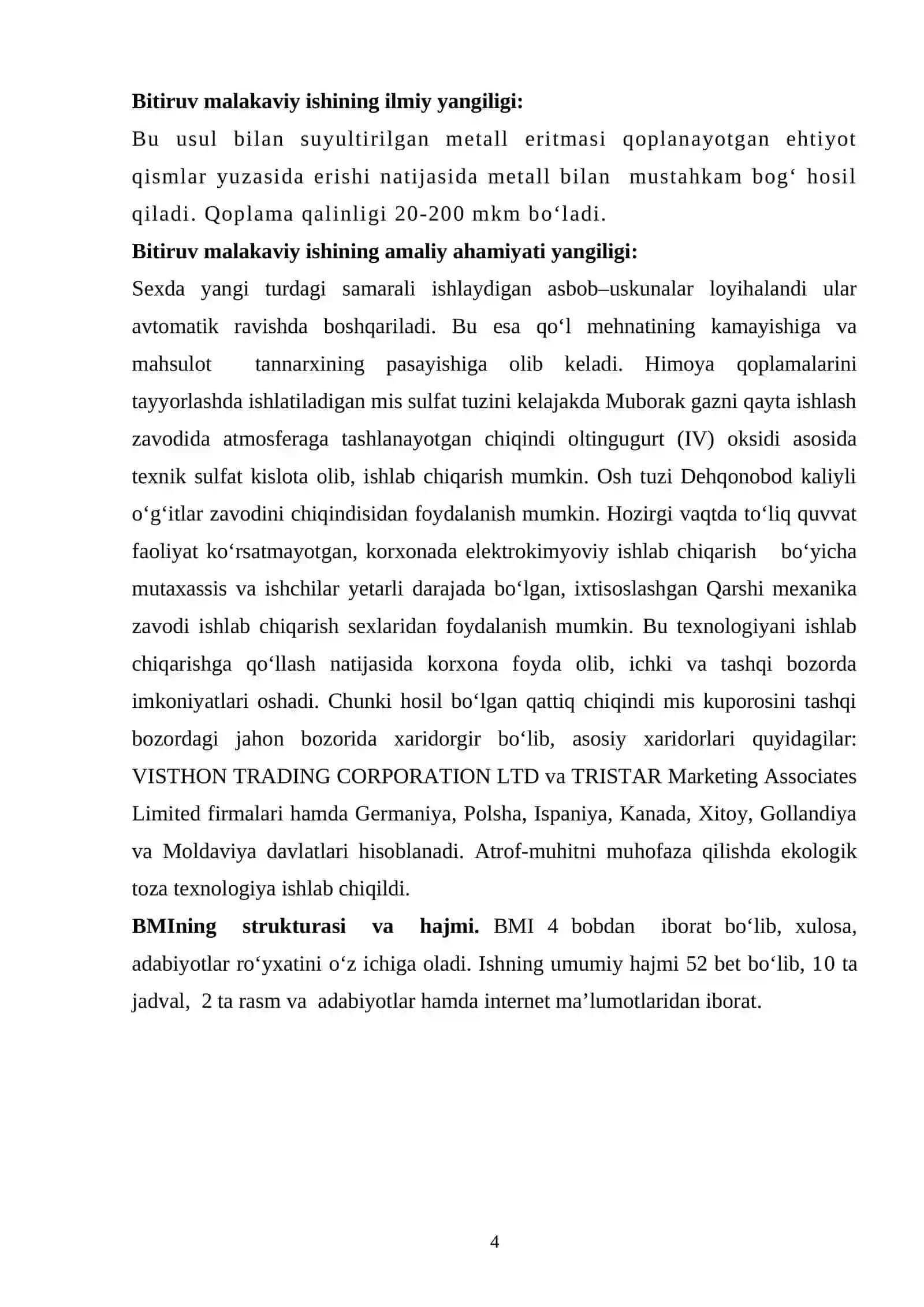 Elektrolitiz usulda mis ajratib olish va mis bilan qoplash sexi (quvvati 30000 m2/yil)ni loyihalash 4