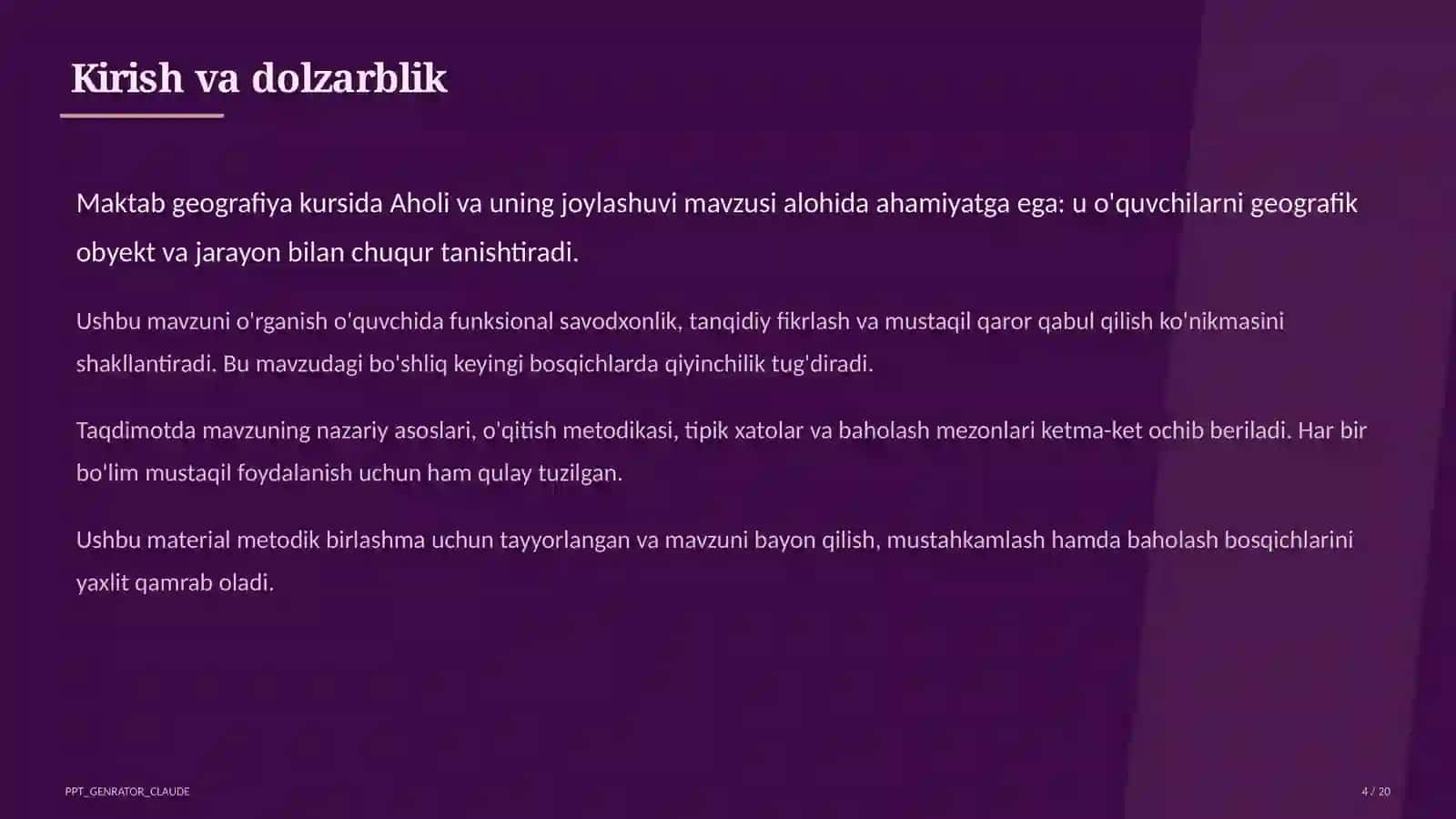 Aholi va uning joylashuvi (6-sinf) 4
