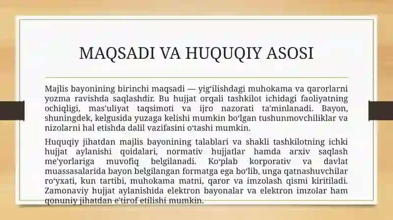 Majlis bayoni va majlis bayonidan ko'chirmaning tuzulishi,tarkibiy qisimlari 4