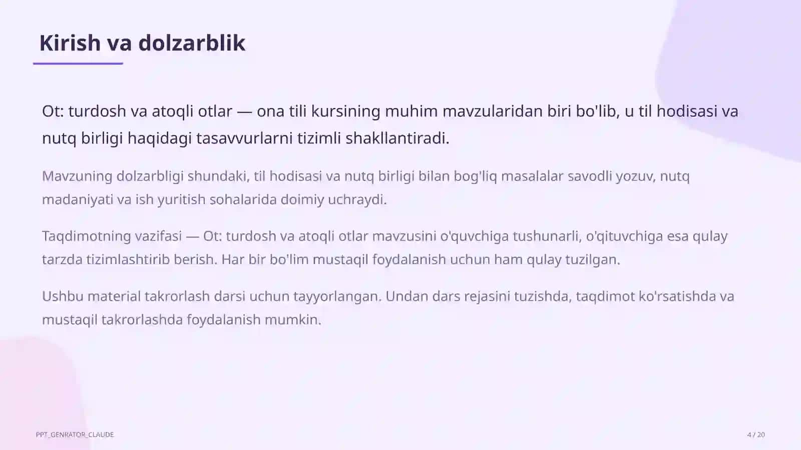 Ona tili (5–11) — takrorlash darsi uchun 4