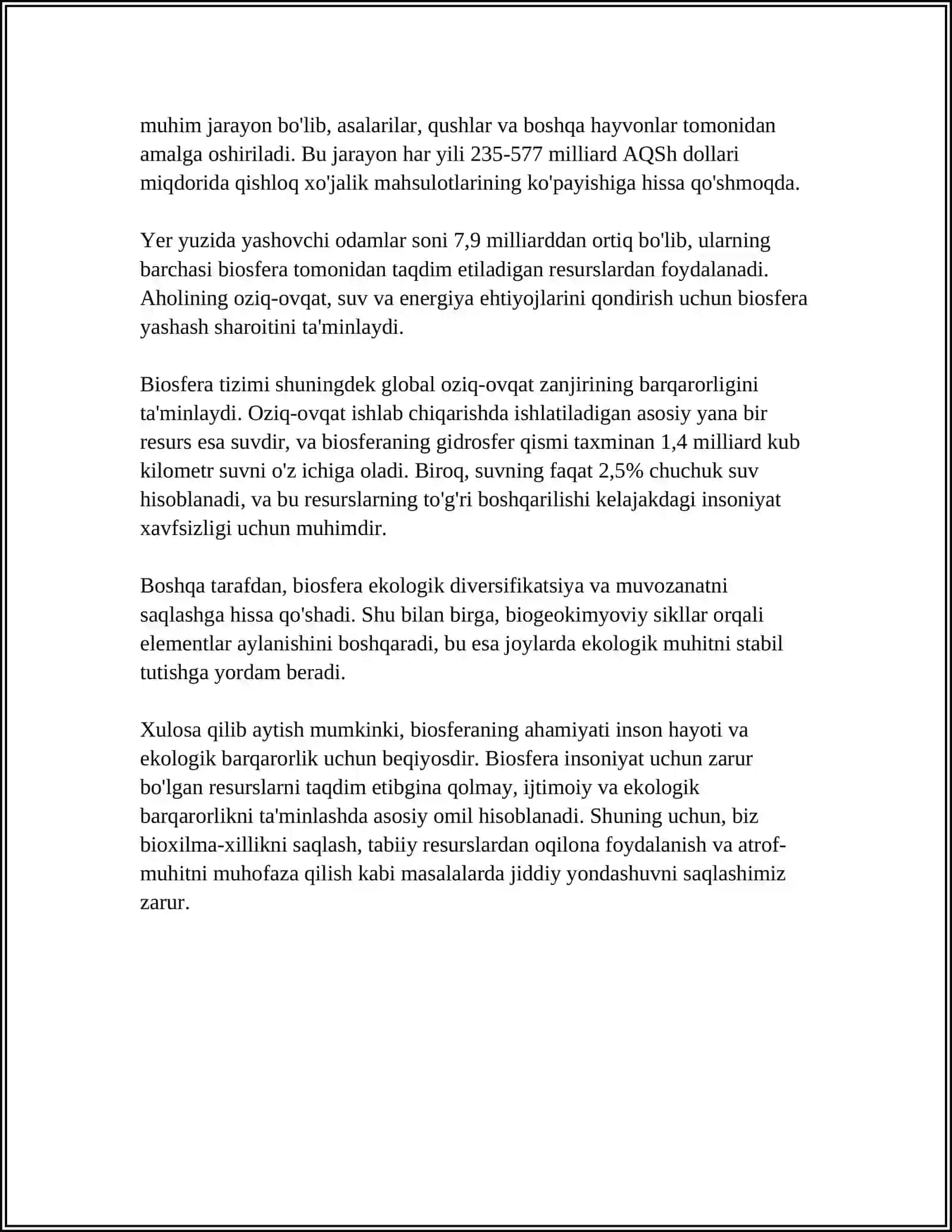 MUSTAQIL ISH Mavzu: BIOSFERA VA UNING MUAMMOLARI 4