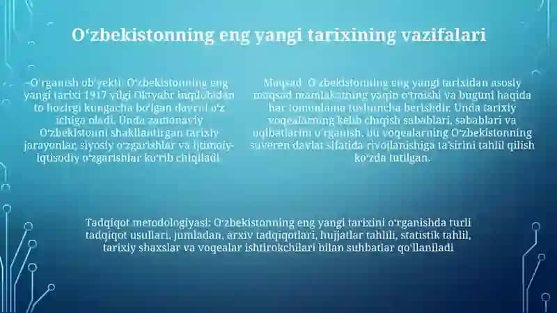 O'zbekistonning Eng Yangi Tarixi Fanining Predmet Maqsad Vazifa Obyekti Va Tadqiqot Metadalogiyasi 4