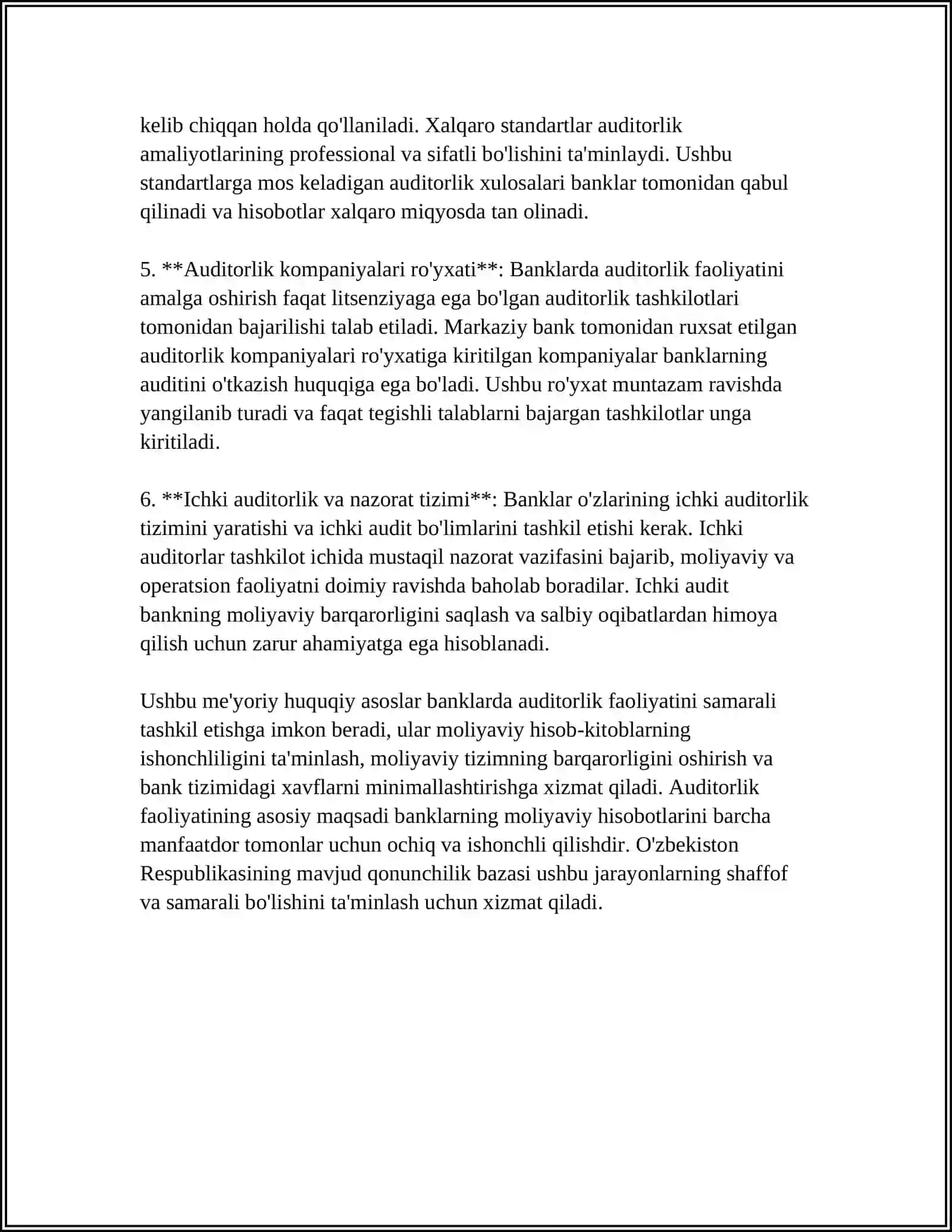 BANK AUDITI SOHASIDA AUDITORLIK FAOLIYATINI AMALGA OSHIRISH HUQUQINI LITSENZIYALASH VA ATTESTATSIYADAN O'TKAZISH TARTIBI 4