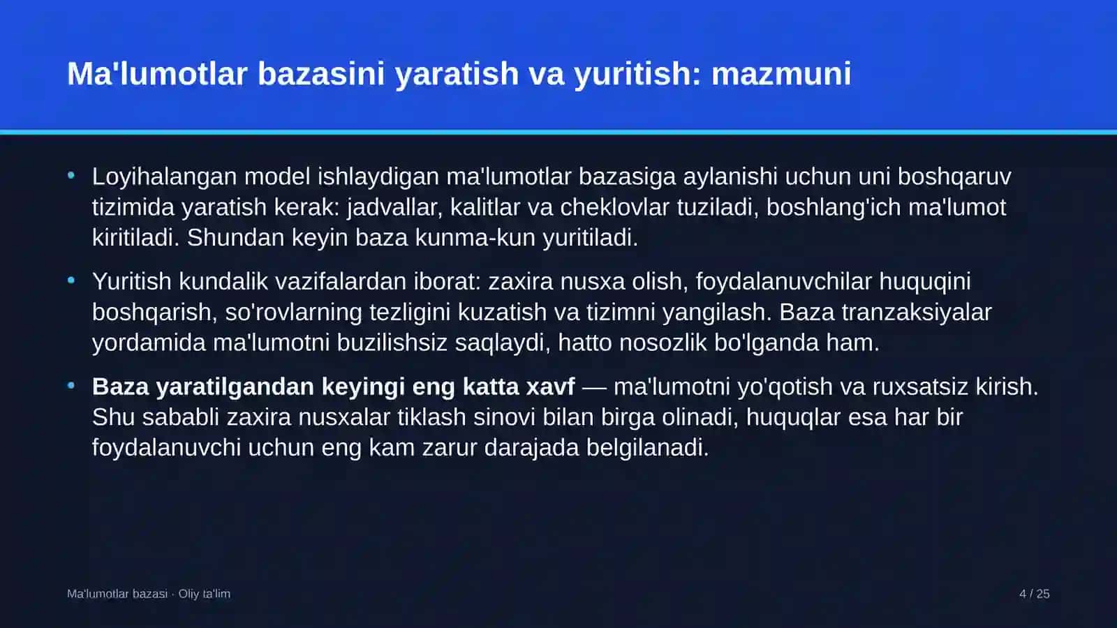 pochta aloqasida ma'lumotlar bazasini yaratish va yuritish 8220 4
