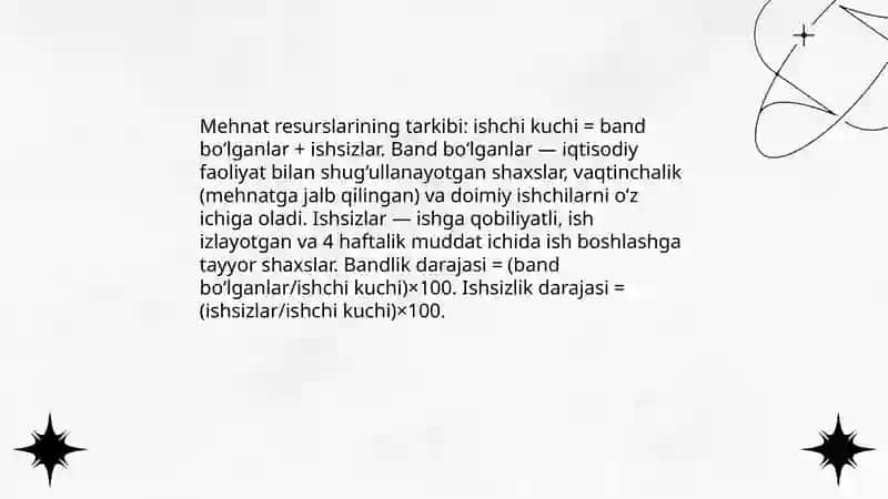 Zamonaviy statistik amaliyotda foydalaniladigan mehnat resurslari tushunchalari 4