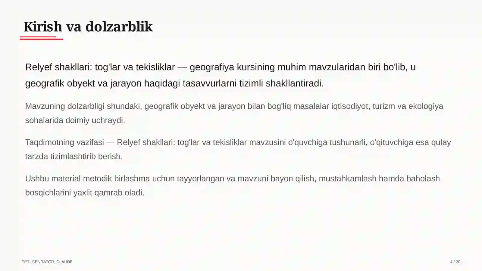 Relyef shakllari: tog'lar va tekisliklar (5-sinf) 4