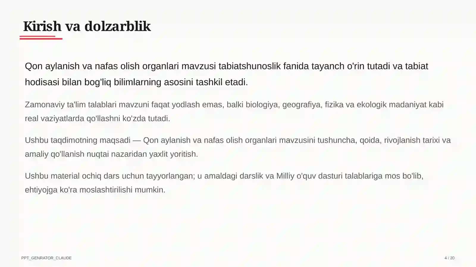 Qon aylanish va nafas olish organlari (4-sinf) 4