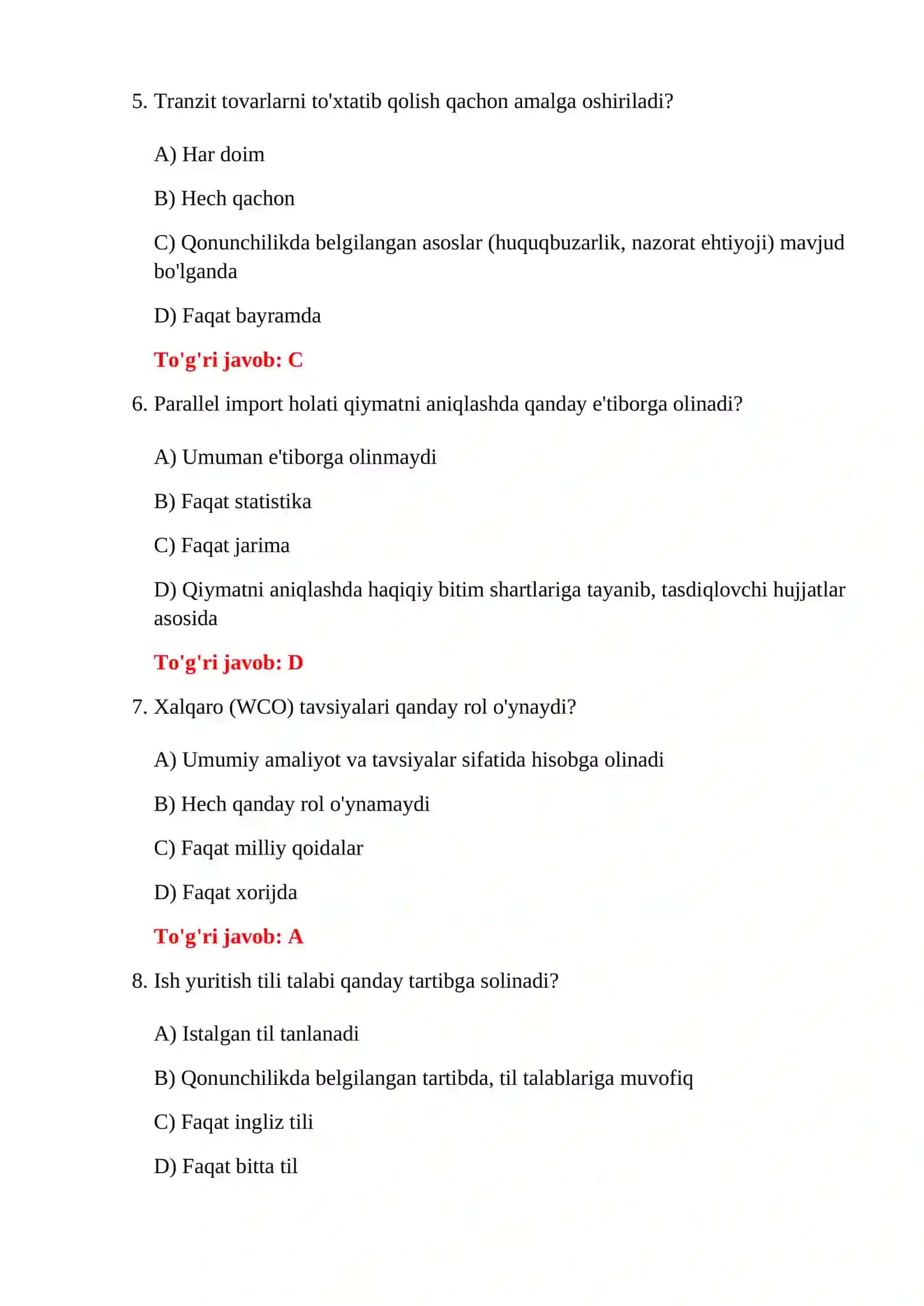 BOJXONA RASMIYLASHTIRUVI SAVOL-JAVOBLARI 4
