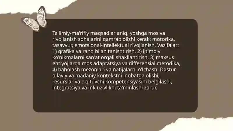 Maxsus maktabgacha ta'lim muassasalari tasviriy faoliyat dasturini tahlil qilish 4