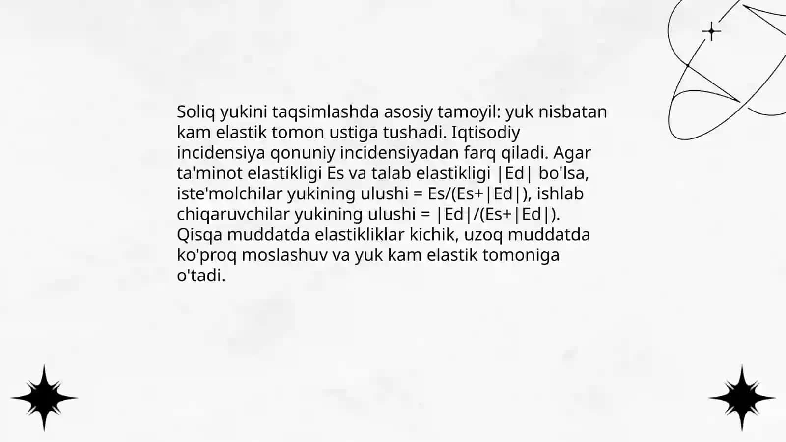 Talab va taklif elastikligiga ko'ra soliq yukini hisoblash 4