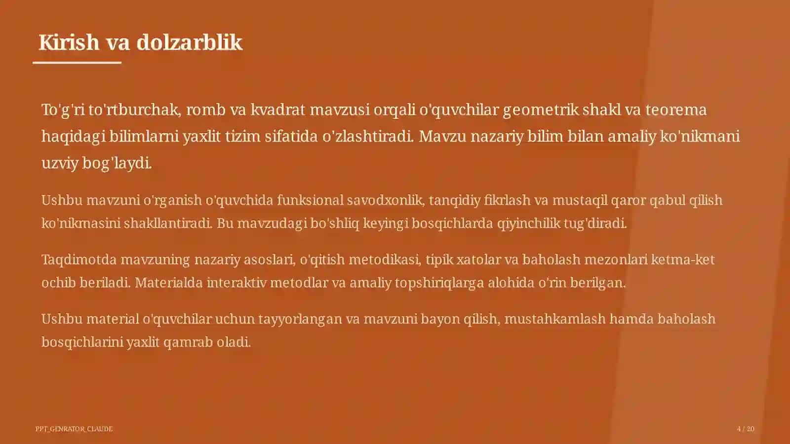 To'g'ri to'rtburchak, romb va kvadrat (8-sinf) 4