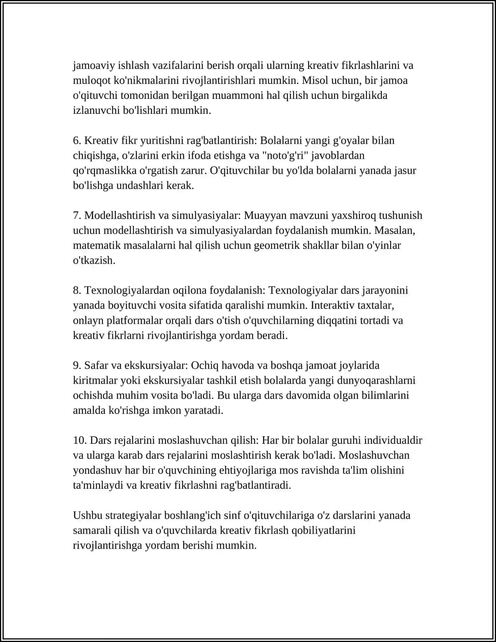 BOSHLANG'ICH SINF O'QITUVCHILARIDA KREATIVLIK XUSUSIYATLARINI RIVOJLANTIRISH 4