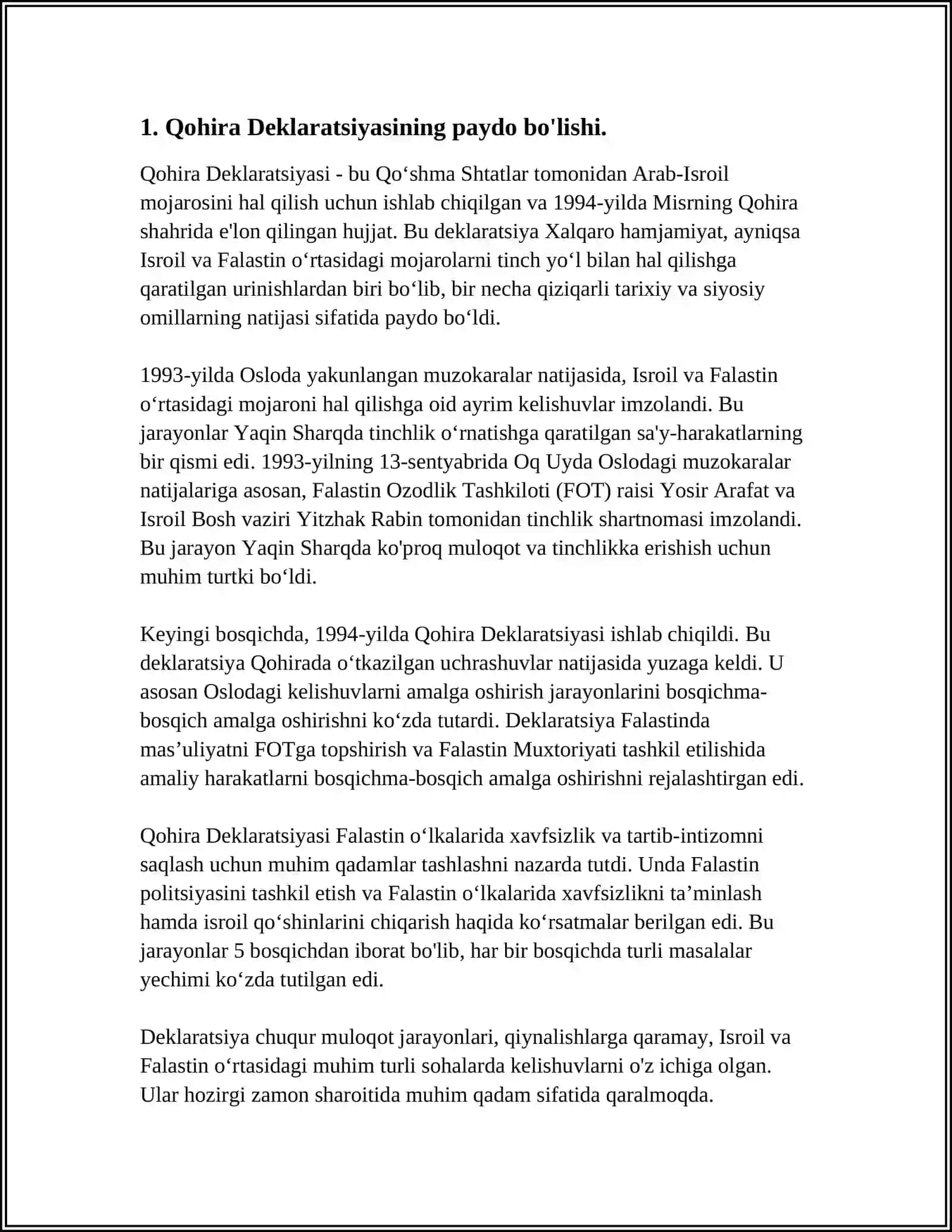 Qohira Deklaratsiyasi Tarixi va Ma'muni Borasida Taxlil Maqola Tayyorlash 4