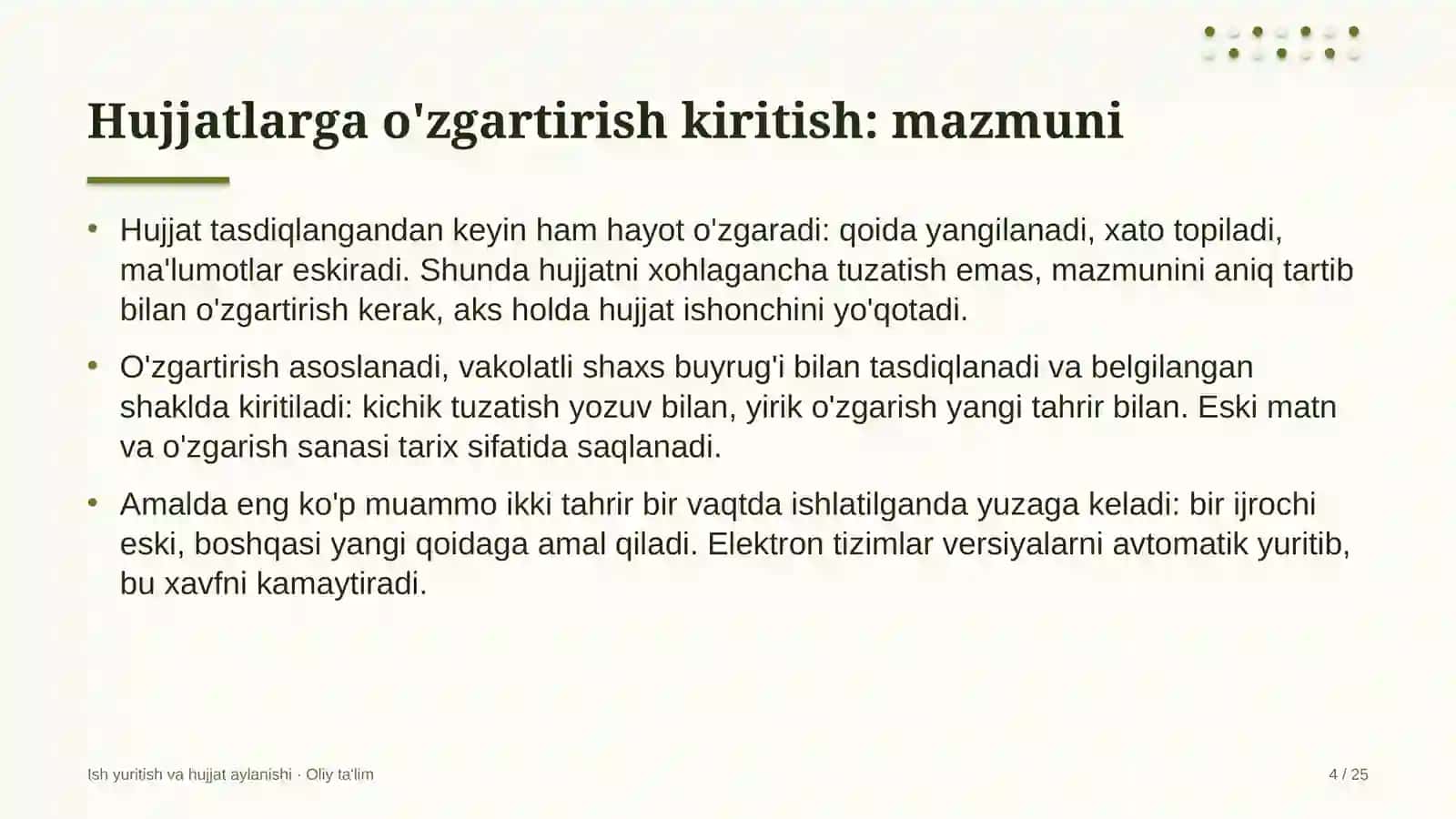 zargarlik sanoatida hujjatlarga o'zgartirish kiritish tartibi 5401 4