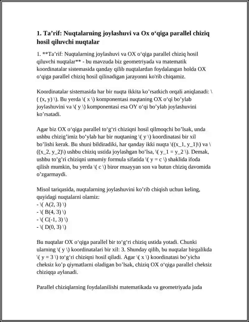 NUQTALARNING JOYLASHUVI. OX OʻQIGA PARALLEL CHIZIQ HOSIL QILUVCHI NUQTALARNING JOYLASHUVI 4