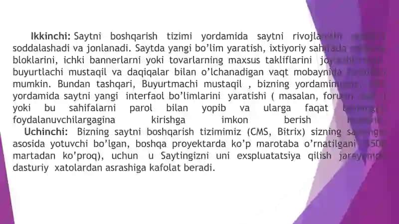 Cms-kontentni boshqarish tizimlari.Cms xaqida. 4