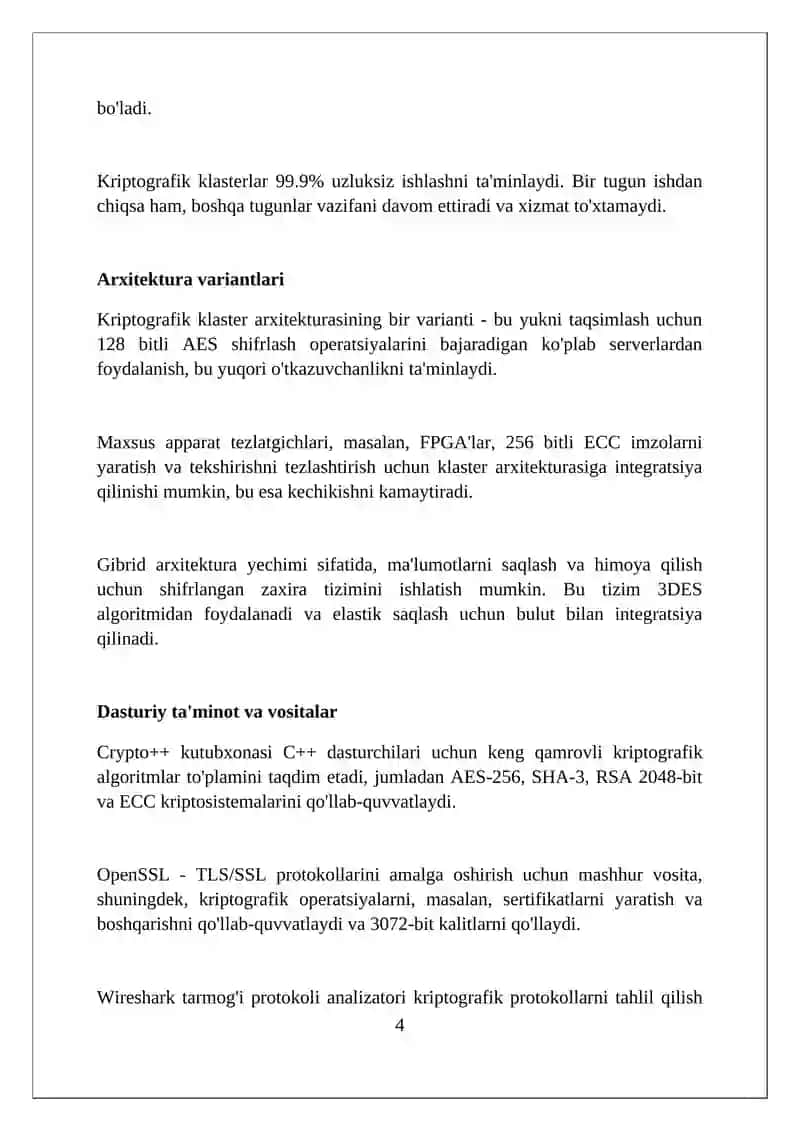 Kriptografiya va kriptotizimlar uchun klaster tuzing 4