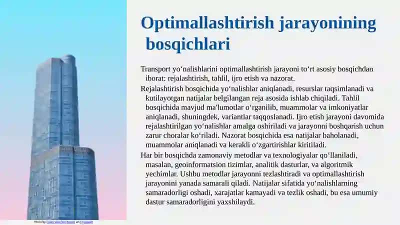 Transport yo‘nalishlarini tahlil qilish va optimallashtirish usullari 4
