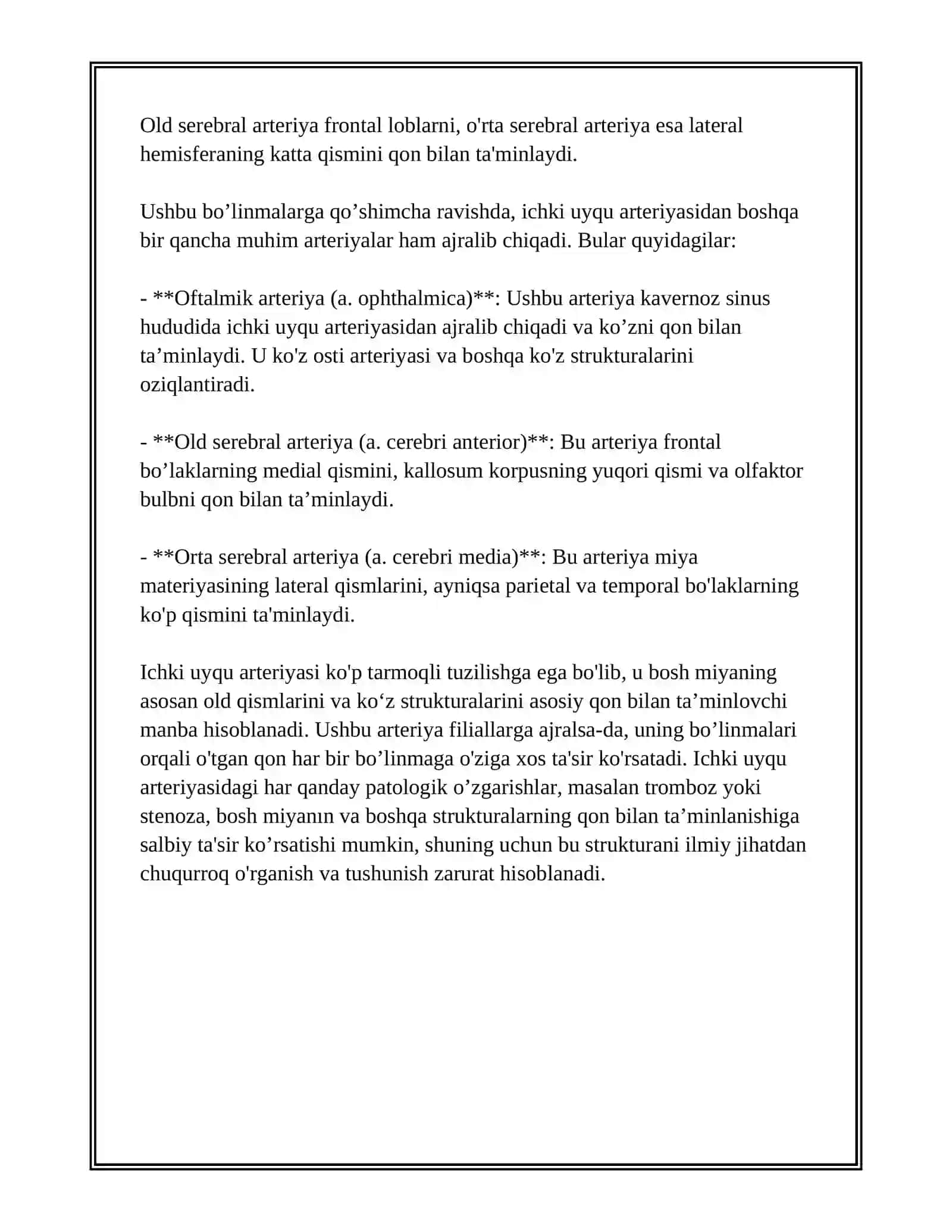 ICHKI VA TASHQI UYQU ARTERIYASI,VILLIZIY XALQASI,ZAXARCHENKO XALQASI 4