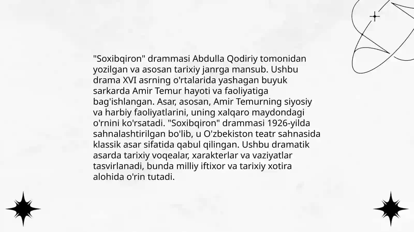 Abdulla Oripovning "Soxibqiron" drammasi 4