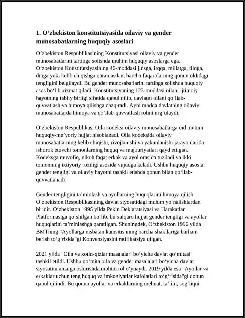 O‘ZBEKISTONDA OILA VA GENDER MUNOSABATLARINING TARTIBGA SOLINISHINING HUQUQIY-MEʼYORIY ASOSLARI 4