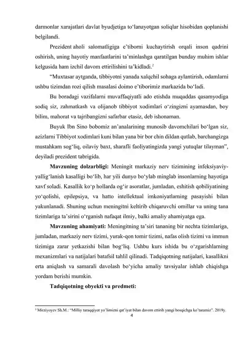 Meningitdan ta'sirlangan tana tizimlari mavzusiga tayyorlagan 4