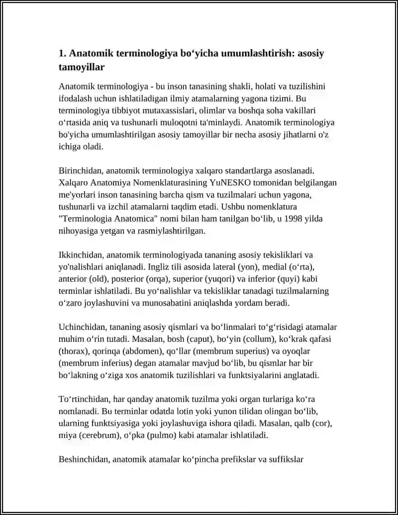 ANATOMIK TERMINALOGIYA BOYICHA UMUMLASHTIRISH.KILINIK ATAMALAR YASASH USULI.SUFFIKSASSIYA.PREFIKATSIYA USULI 4