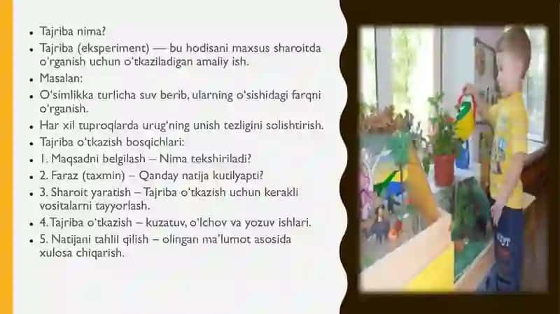 Kuzatish va tajribalarni tashkil etish usullari tashkil etish 4