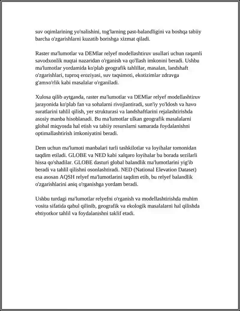 RASTER MÀLUMOTLAR MANBALARI: GLOBE, NED MÀLUMOTLARI VA ULARNING RELYEFNI MODELLASHTIRISHDAGI ROLI 4