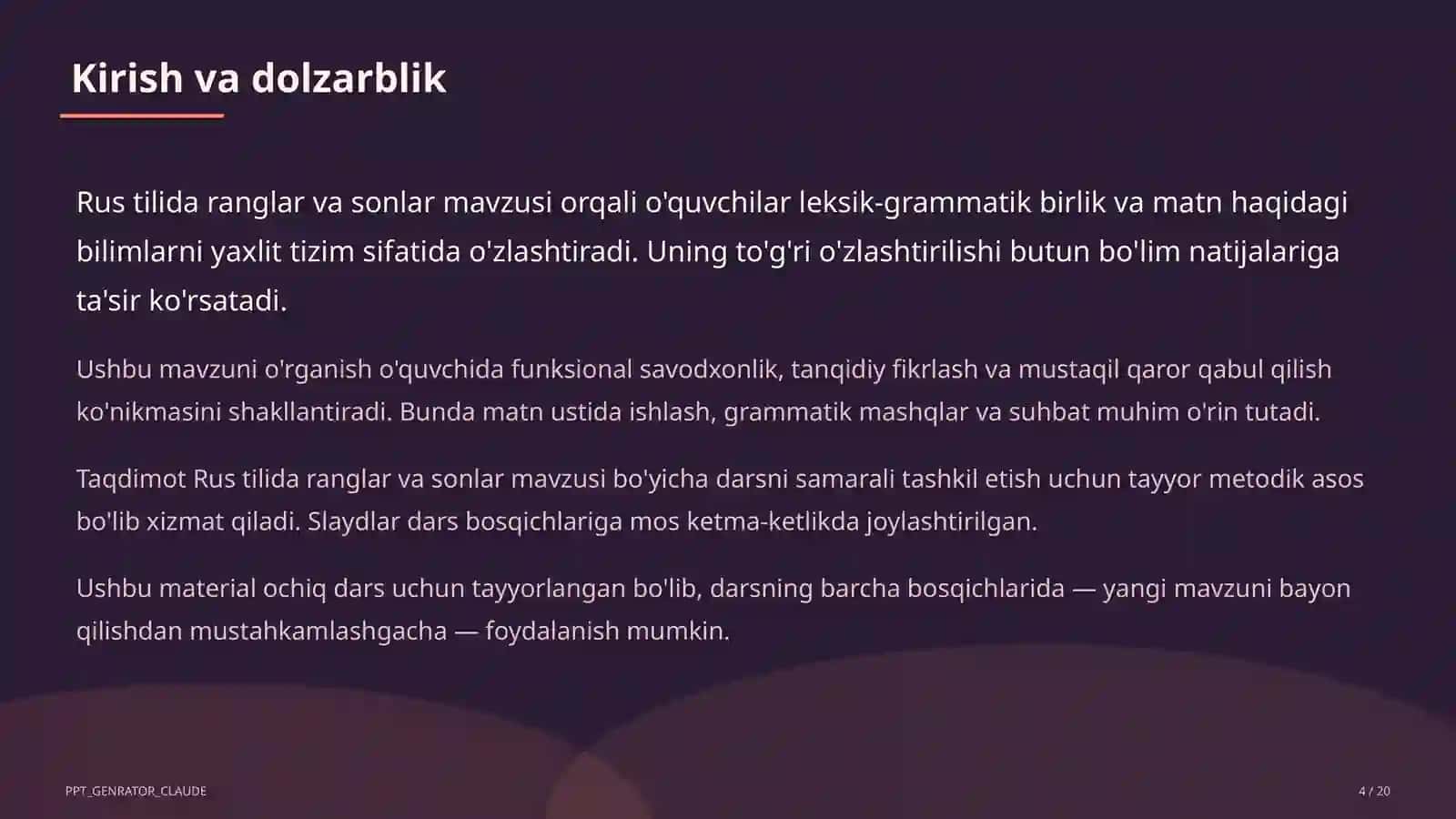 Rus tilida ranglar va sonlar (2-sinf) 4