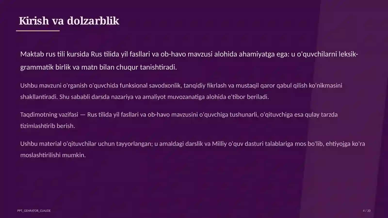 Rus tilida yil fasllari va ob-havo (4-sinf) 4