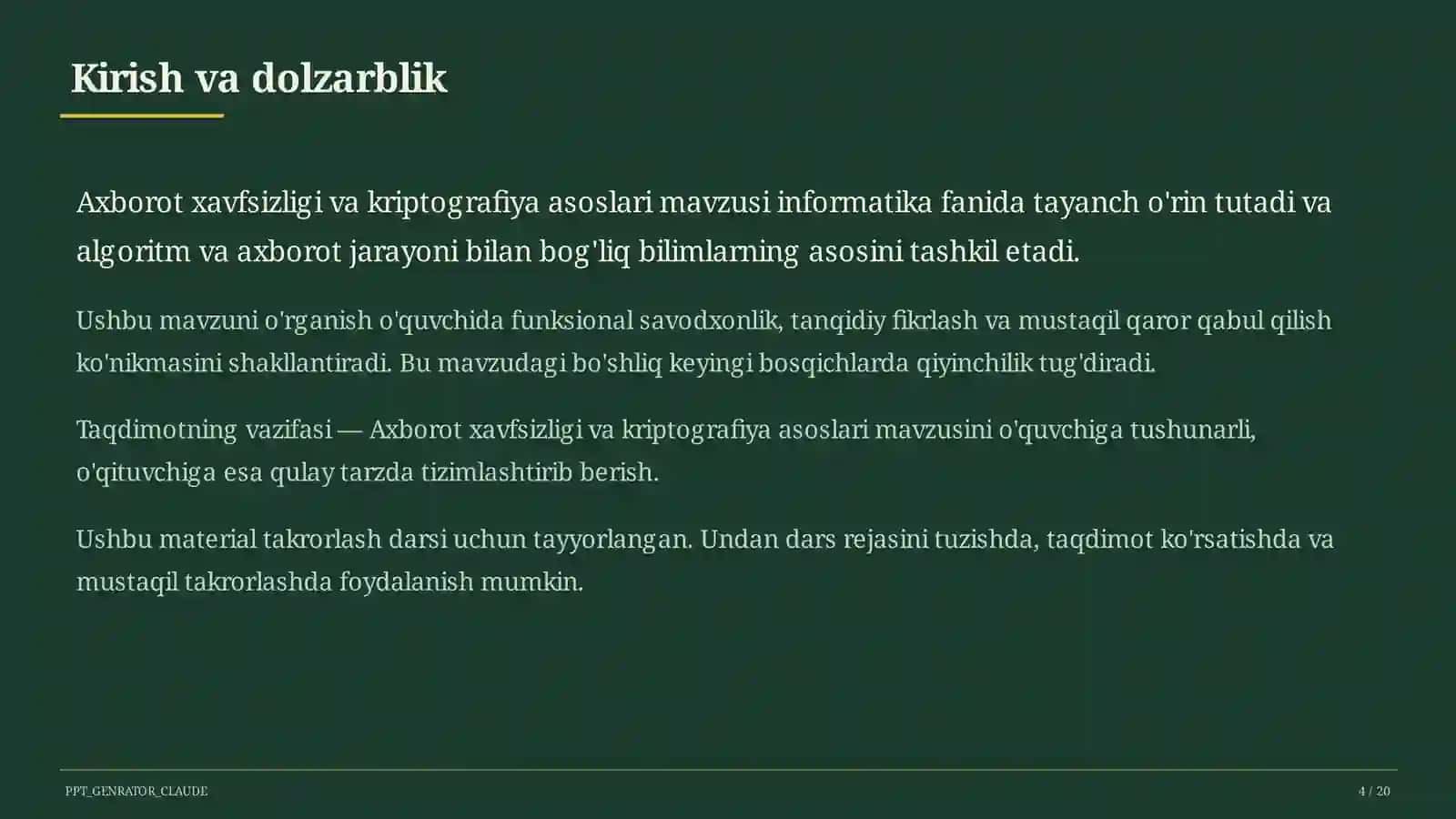 Axborot xavfsizligi va kriptografiya asoslari (10-sinf) 4