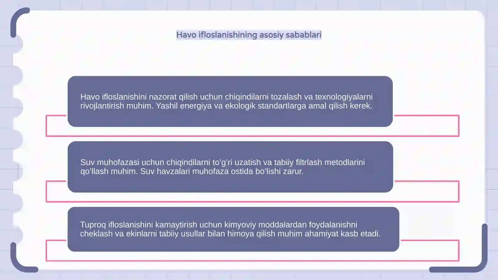 Atrof-muhit ifloslanishini nazorat qilish usullari (havo, suv, tuproq) 4