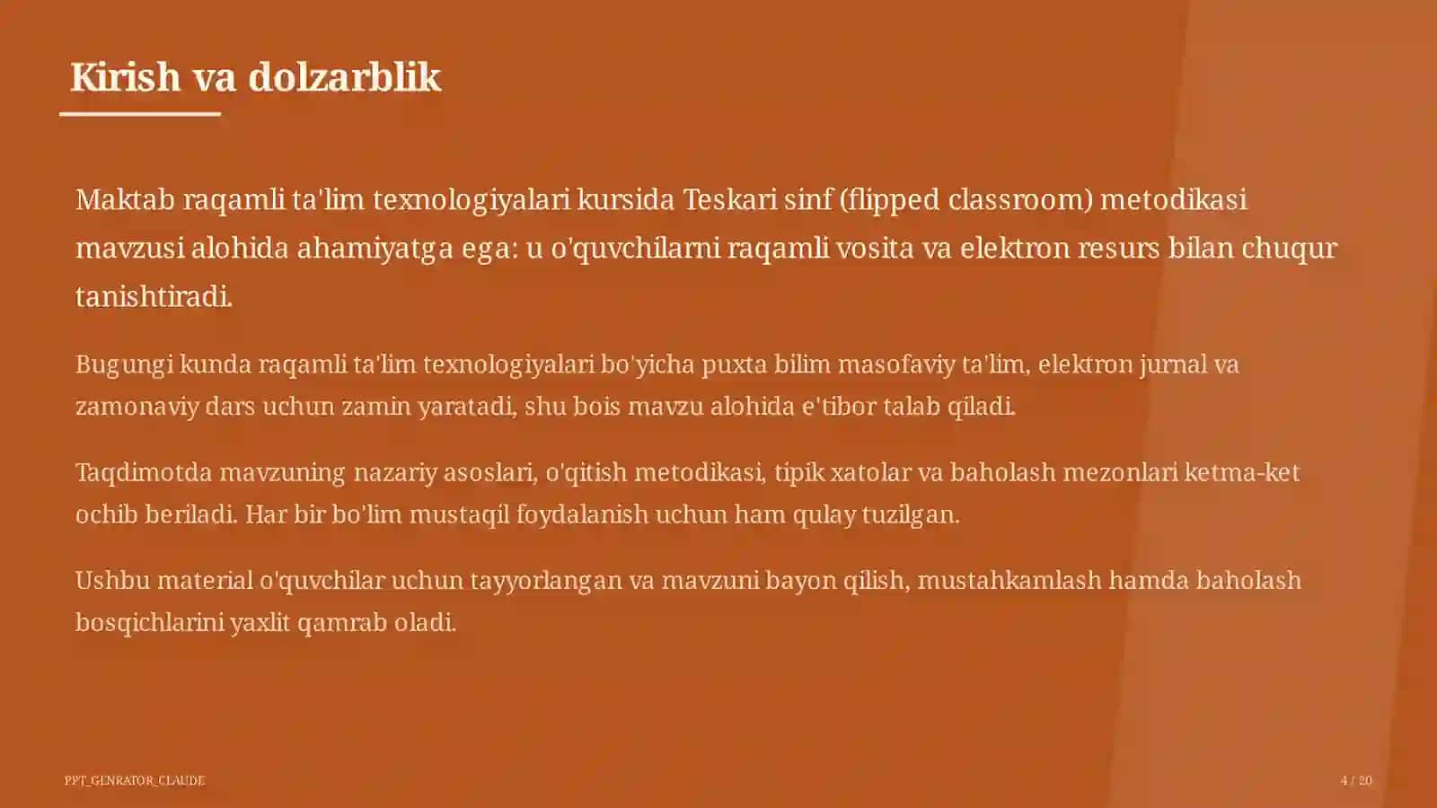 Teskari sinf (flipped classroom) metodikasi 4