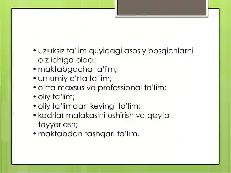 Uzliksz ta'lim turlari Maktab gacha ta'lim gruxlarida alohida ta'lim turi sifatida 4