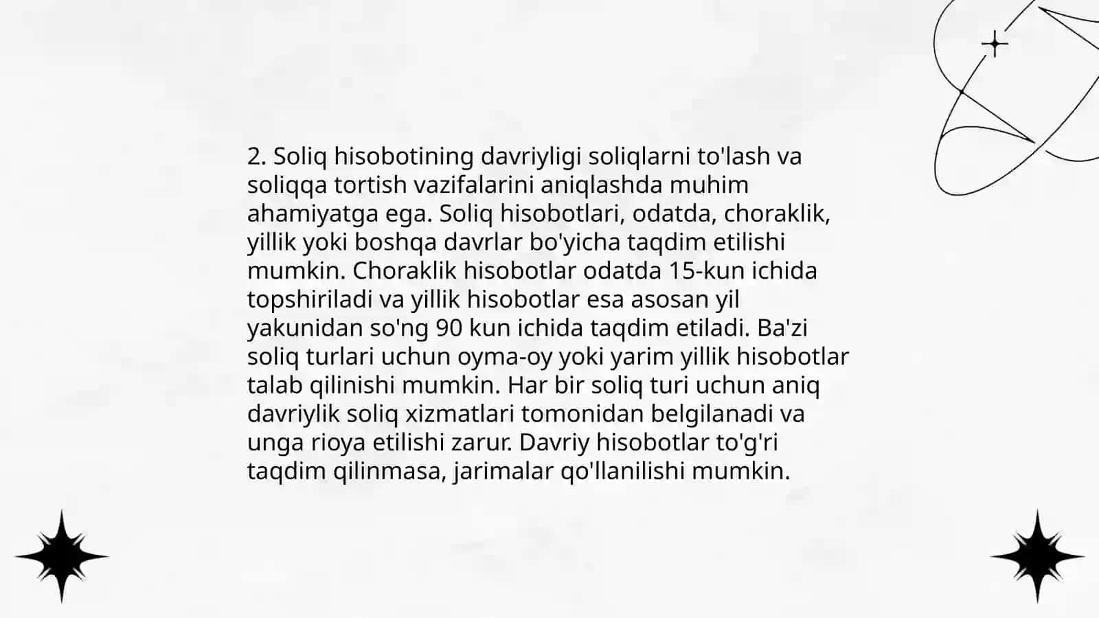 Soliqning Soliq Hisobotini Taqdim Etish Muddatlari 4