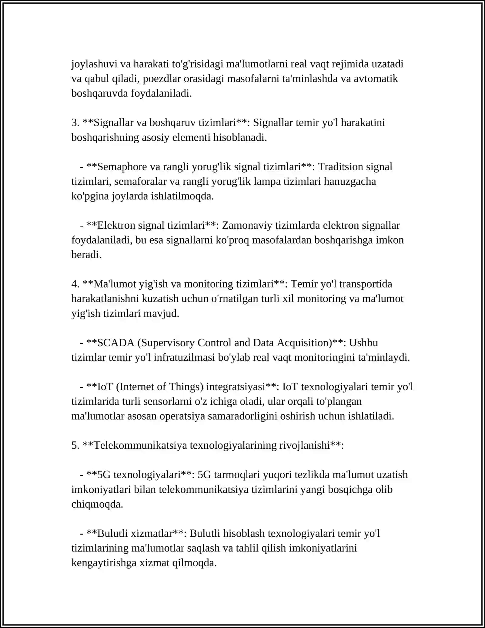 ZAMONAVIY TEMIR YO'L TRANSPORTIDA TELEKOMMUNIKATSIYA TIZIMLARINI TASHKIL ETISH 4