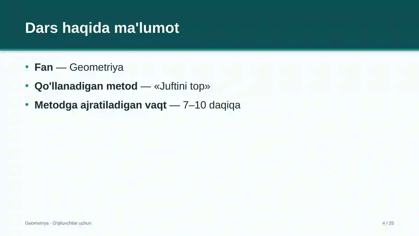 geometriya darslarida juftini top metodidan foydalanish 7382 4