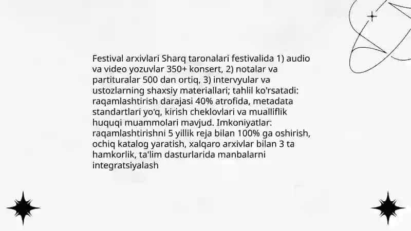 "Sharq taronalari" xalqaro musiqa festivali dunyo mumtoz musiqasining axborot manbasi sifatida 4