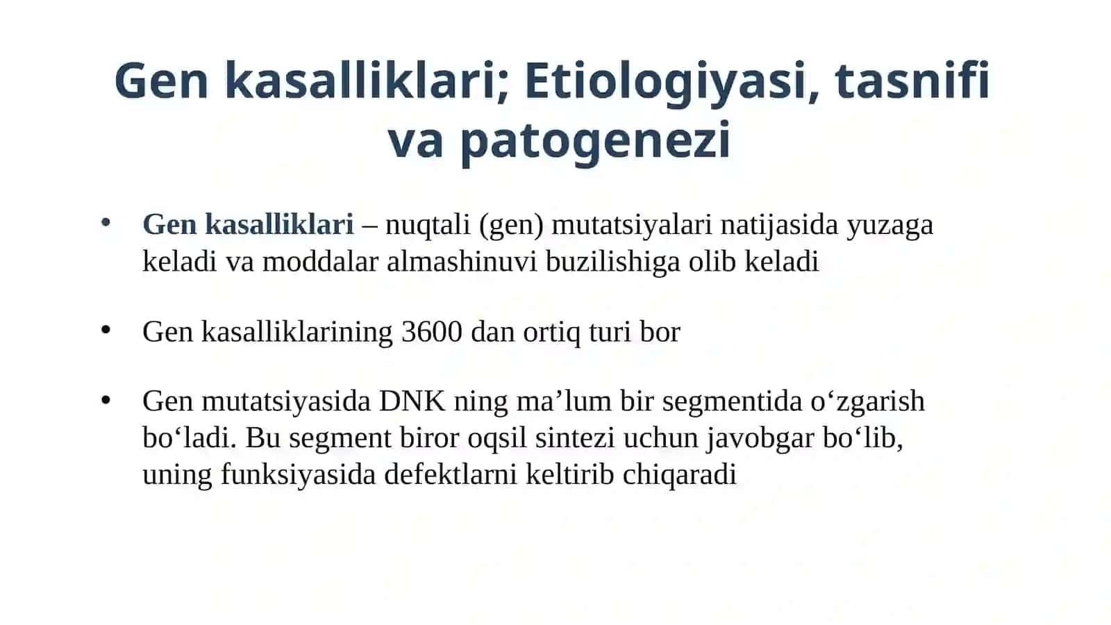 GEN KASALLIKLARI. MUKOVITSIDOZ. TUG’MA GIPOTIREOZ. MARFAN SINDROMI. GEN KASALLIKLARINI DAVOLASH 4
