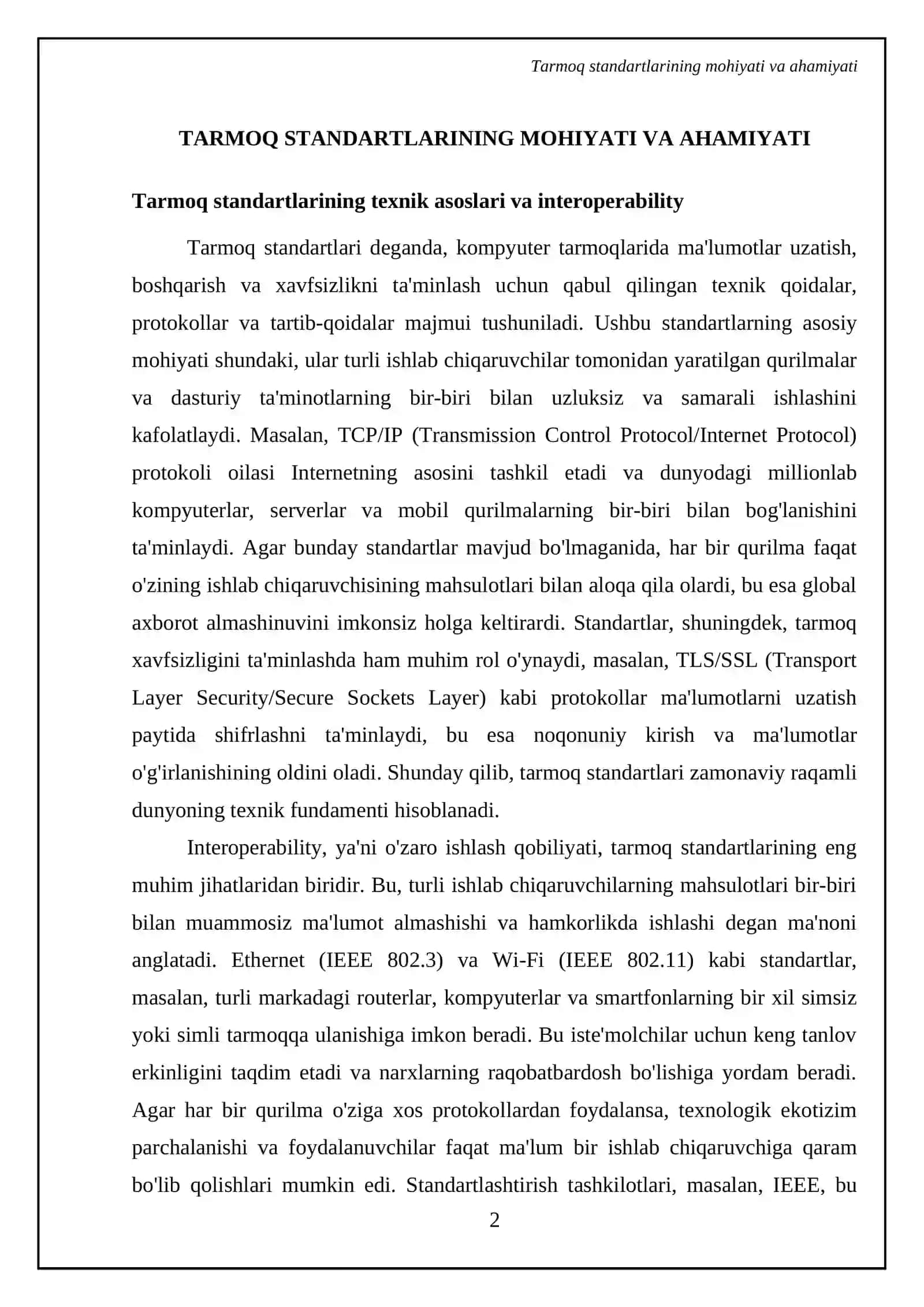 Tarmoq standartlari va standartlashtirish tashkilotlari: IEEE, IETF va ITU ning roli hamda vazifalari 4