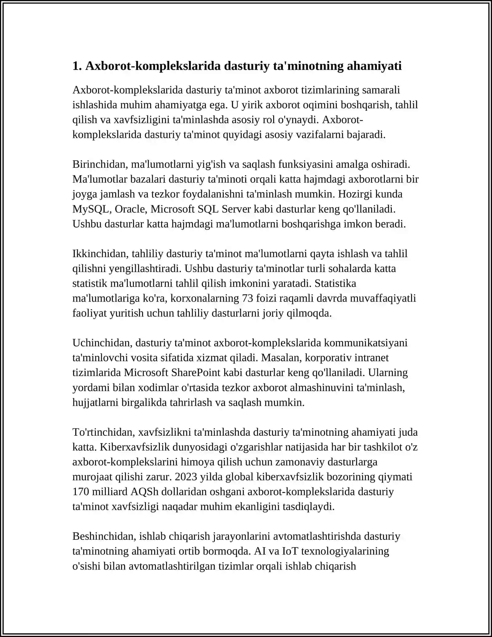 MENEJMENTDA AXBOROT KOMPLEKSLARIDA QO'LLANILADIGAN DASTURIY TA'MINOT VA ULARNING ISHLASH TEXNOLOGIYASI 4