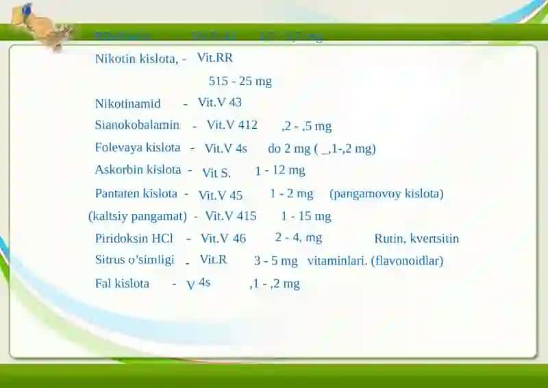 VITAMINLAR VA KOFERMENTLAR FARMAKOLOGIYASI 4