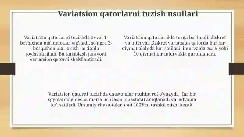 Ko'plik, variatsion qator, ular bilan ishlash: moda, mediana, tartiblash 4